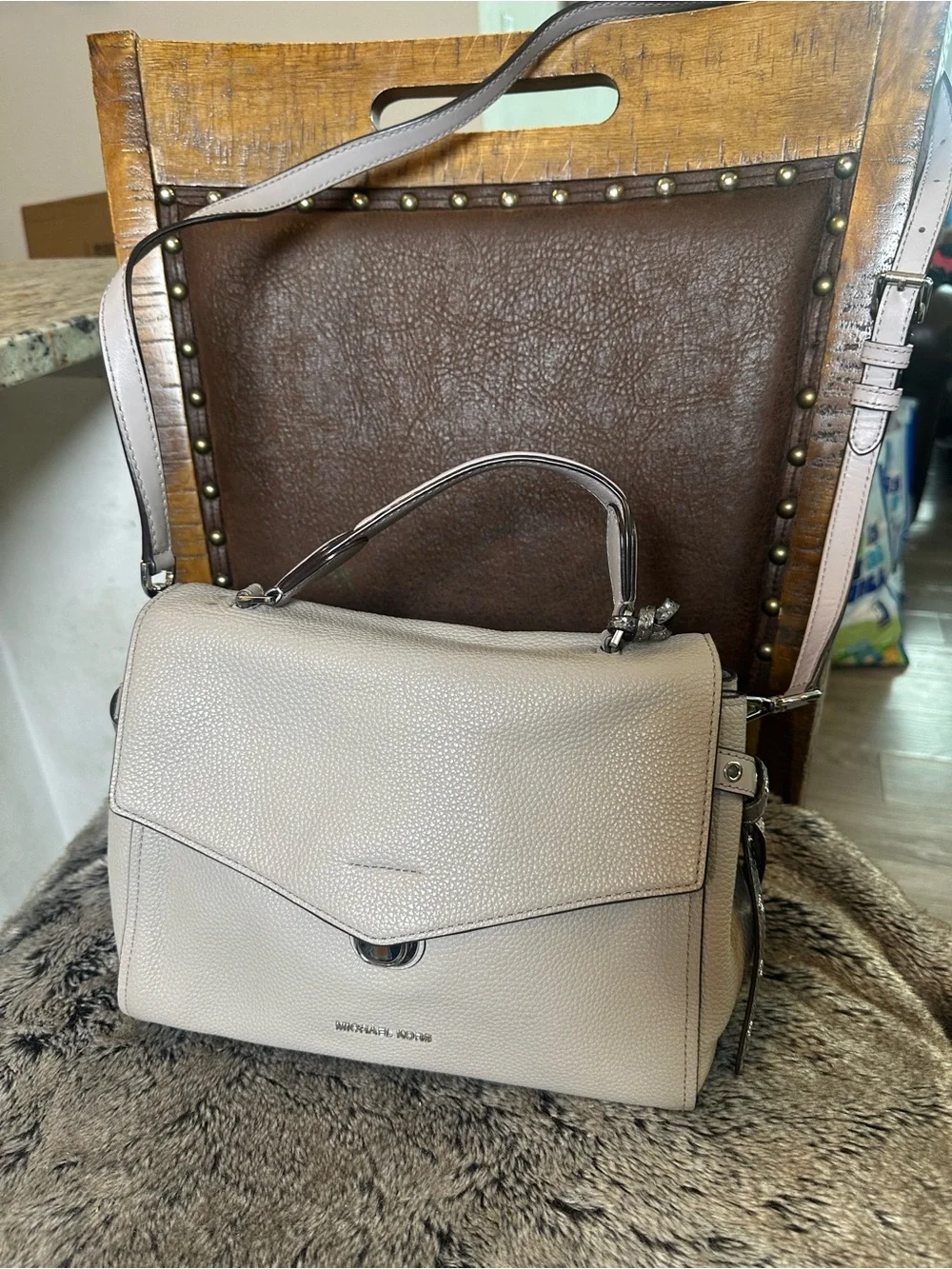 Michael Kors Gray Leather Bristol Satchel with Crossbody Bag